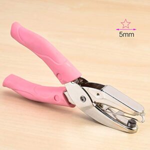 Star Shape Single Paper Hole Punch, 1 Pack 6.3 Inch Length 1/4 Inch of Diameter of Hole Handheld Puncher with Pink Soft Thick Leather Cover(Star 1/4 inch)
