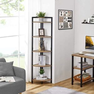 FATORRI Industrial Corner Shelf, 5 Tier Tall Corner Bookshelf, Wood and Metal Corner Bookcase (Rustic Oak)…