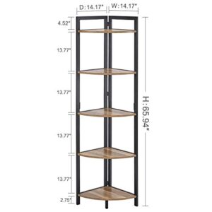 FATORRI Industrial Corner Shelf, 5 Tier Tall Corner Bookshelf, Wood and Metal Corner Bookcase (Rustic Oak)…