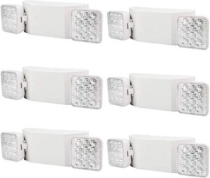akt lighting commercial emergency light, ul certified, white emergency light fixture with 2 led square heads adjustable & backup batteries exit lighting（6pack）