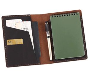leather cover compatible with rite in the rain & rocketbook mini notebooks, top bound spiral notebook cover, leather cover for 4'' x 6'' pocket notepad with pen holder - coffee