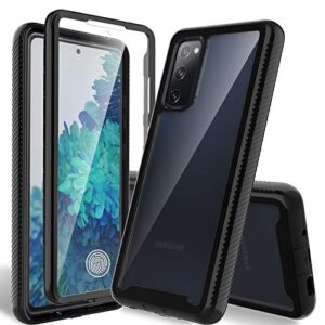 hatoshi for samsung galaxy s20 fe 5g case, galaxy s20 fe 5g uw case with built in screen protector, heavy duty protection, crystal clear back, rugged shockproof tpu bumper protective phone cover,black