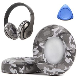 kahha ear pads,replacement earpads compatible with beats studio 2 & 3wired/ wireless headphones ear cushions with noise isolation memory foam/eco protein leather/strong adhesive tape(camo grey)