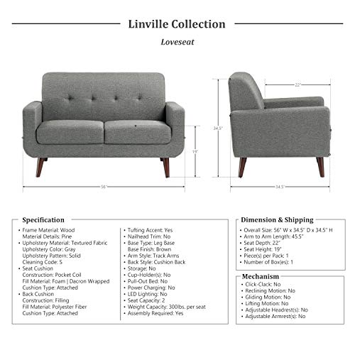 Lexicon Linville Living Room Loveseat, Gray