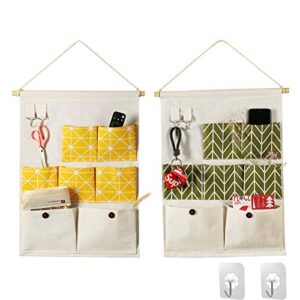 carlban hanging organizer storage 7 pockets fabric wall door storage bag(2 packs, yellow+green)