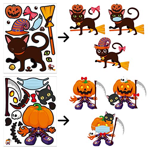 FaCraft Halloween Stickers for Kids,Make-a-Face Stickers,12 Sheets Make Your Own Stickers,Halloween Face Stickers for Halloween Party Games Favor Halloween Kids Treat Gift Party Supplies