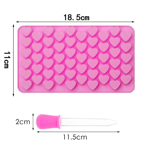 Silicone Moulds for Wax Melts, Wax Melt Moulds Silicone with Dropper 55 Heart Mould Sweet Moulds Mini Candy Molds Silicone Shape for Love Chocolate Soap Ice Cube Tray Jelly Melts Gummy DIY