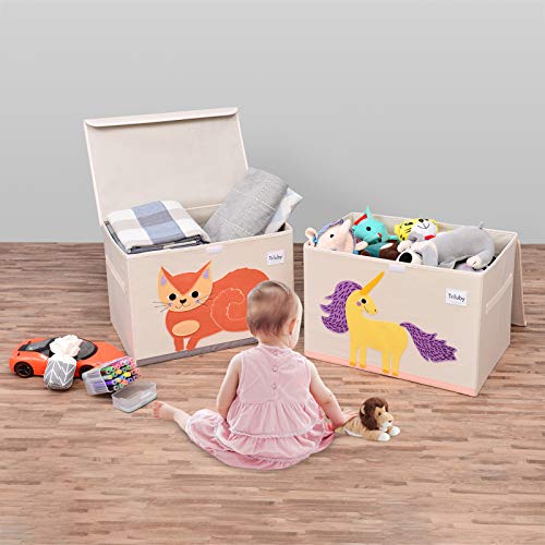 Triluby Foldable Toy Chest with Flip-Top Lid, Baby Fabric Toy Box, Children Collapsible Toy Storage Bin/Organizer/Basket/Trunk for Kids, Boys, Girls, Toddler and Baby Nursery Room(Ivory Unicorn)