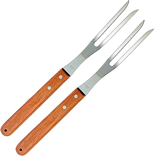 VOJACO Carving Fork, Meat Fork (2 Pack), 13 Inch Cooking Forks with Wooden Handle, Heavy Duty Stainless Steel BBQ Fork, Long Metal Chef Kitchen Forks for Barbecue, Serving, Cooking, Grilling, Roasting