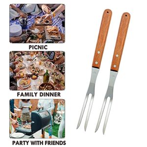 VOJACO Carving Fork, Meat Fork (2 Pack), 13 Inch Cooking Forks with Wooden Handle, Heavy Duty Stainless Steel BBQ Fork, Long Metal Chef Kitchen Forks for Barbecue, Serving, Cooking, Grilling, Roasting