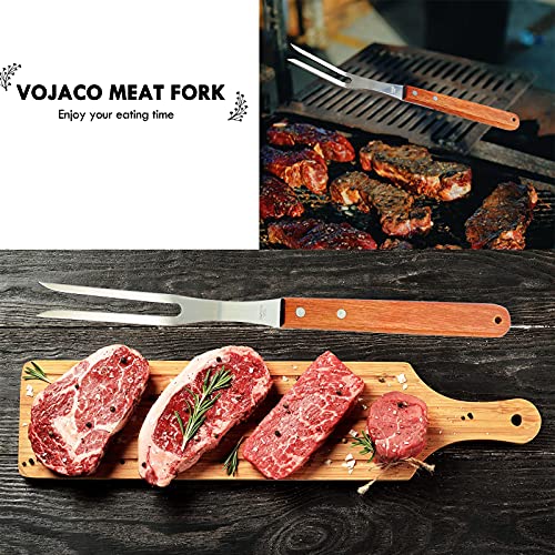 VOJACO Carving Fork, Meat Fork (2 Pack), 13 Inch Cooking Forks with Wooden Handle, Heavy Duty Stainless Steel BBQ Fork, Long Metal Chef Kitchen Forks for Barbecue, Serving, Cooking, Grilling, Roasting