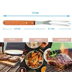 VOJACO Carving Fork, Meat Fork (2 Pack), 13 Inch Cooking Forks with Wooden Handle, Heavy Duty Stainless Steel BBQ Fork, Long Metal Chef Kitchen Forks for Barbecue, Serving, Cooking, Grilling, Roasting