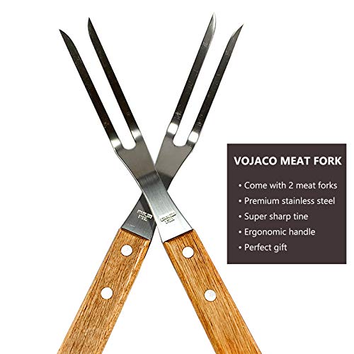 VOJACO Carving Fork, Meat Fork (2 Pack), 13 Inch Cooking Forks with Wooden Handle, Heavy Duty Stainless Steel BBQ Fork, Long Metal Chef Kitchen Forks for Barbecue, Serving, Cooking, Grilling, Roasting