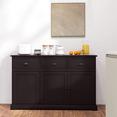 Giantex Sideboard Buffet Server Storage Cabinet Console Table Home Kitchen Dining Room Furniture Entryway Cupboard with 2 Cabinets and 3 Drawers Adjustable Shelves, Brown