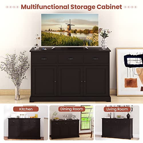 Giantex Sideboard Buffet Server Storage Cabinet Console Table Home Kitchen Dining Room Furniture Entryway Cupboard with 2 Cabinets and 3 Drawers Adjustable Shelves, Brown