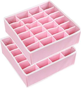 simple houseware 2 pack closet socks organizer, 24 cell drawer divider, pink