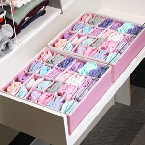 Simple Houseware 2 Pack Closet Socks Organizer, 24 Cell Drawer Divider, Pink