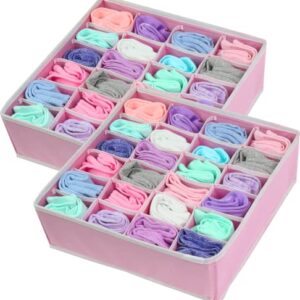 Simple Houseware 2 Pack Closet Socks Organizer, 24 Cell Drawer Divider, Pink