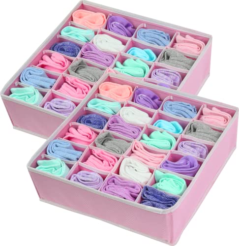 Simple Houseware 2 Pack Closet Socks Organizer, 24 Cell Drawer Divider, Pink