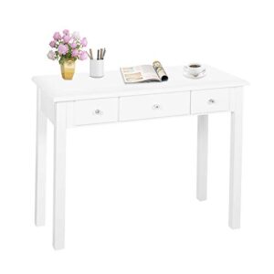 sthouyn home office small writing desk with drawers bedroom, study table for adults/student, vanity makeup dressing table save space gifts white (white)