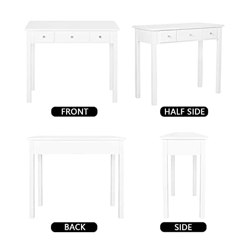 STHOUYN Home Office Small Writing Desk with Drawers Bedroom, Study Table for Adults/Student, Vanity Makeup Dressing Table Save Space Gifts White (White)