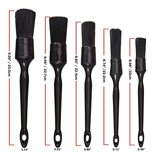 Car Detailing Brush Set, 5 Pack Auto Black Detail Brushes, Comfortable Grip and Scratch-Free Cleaning Brush for Car Interior or Exterior, Wheels, Tires, Engine Bay, Leather Seats, Door Panels, Emblems