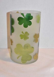 yankee candle new green & gold shamrocks st paddy glass jar candle holder