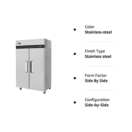 Lucky Kitchen 52 inch Double 2 Door Side By Side Stainless Steel Reach in Commercial Refrigerator for Restaurant, 45 Cubic Feet