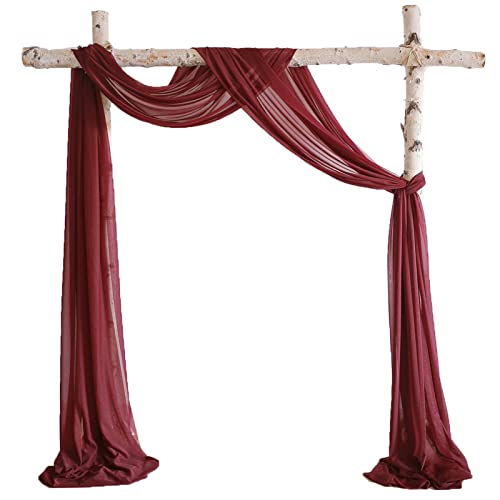 Lookein Chiffon Runner Arch Decorations for Wedding Ceremony Arch Drapping Fabric for Wedding Swags, 2 Panels 30" Wide 6 Yards Long, Burgunday