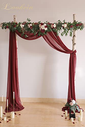 Lookein Chiffon Runner Arch Decorations for Wedding Ceremony Arch Drapping Fabric for Wedding Swags, 2 Panels 30" Wide 6 Yards Long, Burgunday