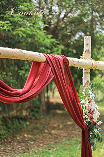 Lookein Chiffon Runner Arch Decorations for Wedding Ceremony Arch Drapping Fabric for Wedding Swags, 2 Panels 30" Wide 6 Yards Long, Burgunday