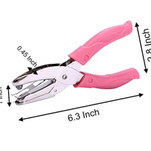 1 Pack 6.3 Inch Length 1/16 Inch Diameter of Circle Hole Handheld Single Paper Hole Punch, Puncher with Pink Soft Thick Leather Cover (S Circle)
