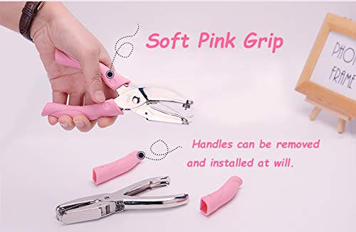 1 Pack 6.3 Inch Length 1/16 Inch Diameter of Circle Hole Handheld Single Paper Hole Punch, Puncher with Pink Soft Thick Leather Cover (S Circle)