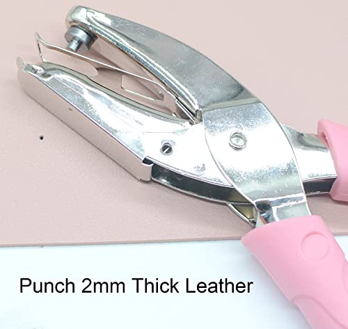 1 Pack 6.3 Inch Length 1/16 Inch Diameter of Circle Hole Handheld Single Paper Hole Punch, Puncher with Pink Soft Thick Leather Cover (S Circle)