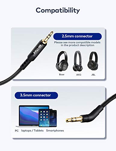 Mr Rex 2.5mm to 3.5mm Audio Aux Cable for Bose 700 QuietComfort QC45 QC35II QC35 QC25 Headphones, JBL E45BT E55BT Headsets, Headphone Replacement Cord Nylon Braided Cable Stereo Adapter 5ft/1.5m,Black