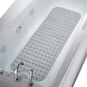 comuster bathtub and shower mats, extra long non-slip bath mat (39" x 16"), machine washable bath tub mat for bathroom(solid grey)