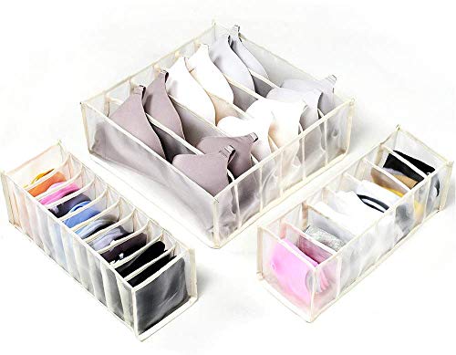 3 Pack Underwear Organizer Drawer Divider , Home Foldable Underwear Socks Closet Storage Box (White)