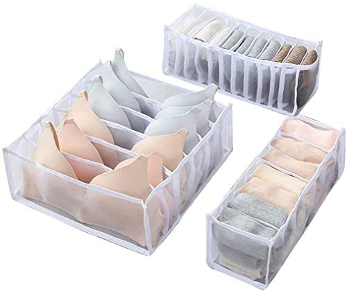 3 Pack Underwear Organizer Drawer Divider , Home Foldable Underwear Socks Closet Storage Box (White)