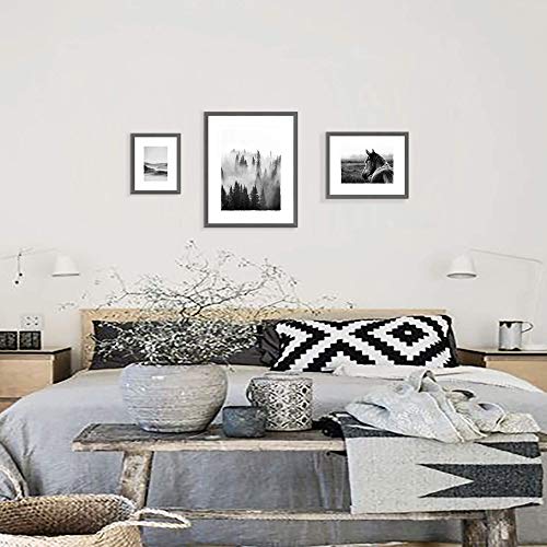 SunFlax Nature View Pictures Prints Framed - Mysterious Foggy Scenery Photography Black and White Wall Art with Wooden Frame for Bathroom, Living Room, Bedroom, Office 3 Panels