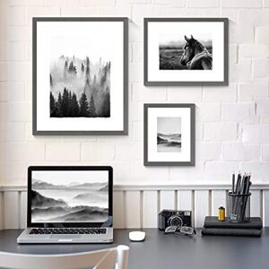 SunFlax Nature View Pictures Prints Framed - Mysterious Foggy Scenery Photography Black and White Wall Art with Wooden Frame for Bathroom, Living Room, Bedroom, Office 3 Panels