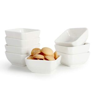 szuah 3 oz ceramic dip bowls set, 8 pack white porcelain mini dipping sauce bowls condiments server dishes- perfect for tomato sauce, soy, vinegar, bbq and other party dinner