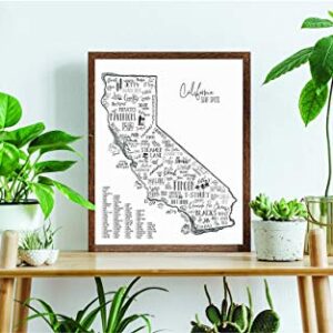 Surf California Map - Beach Wall Decor - 16 x 20 Inch Art Poster of California Surf Breaks - Unique Wall Art for Coastal, Ocean, Nautical & Surfboard Themed Decor - Poster Frame NOT Included