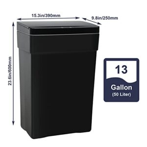 Kitchen Trash Can 13 Gallon Automatic Trash Can 50L Touch Free Garbage Can, High-Capacity Motion Sensor Waste Bin for Kitchen Living Room Bathroom Office, Black-Set of 2