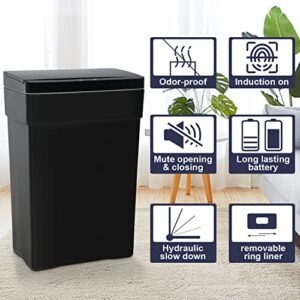 Kitchen Trash Can 13 Gallon Automatic Trash Can 50L Touch Free Garbage Can, High-Capacity Motion Sensor Waste Bin for Kitchen Living Room Bathroom Office, Black-Set of 2