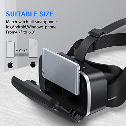 DLseego VR Headset Design for iPhone & Android Phone, Remote Controller 3D Glasses Goggles HD Virtual Reality Headset Comfortable Adjustable Distance for Phones 4.7-6.53inch -Black