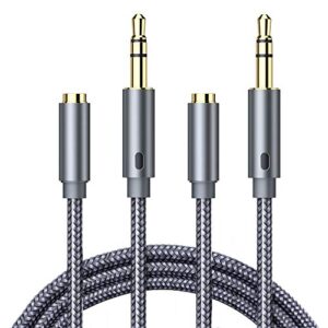 goalfish headphone extension cable, 3.5mm extension audio [2-pack, 6.6ft] male to female aux adapter hi-fi sound stereo extender cord for headset, iphone, ipad, smartphones, tablets & more (grey)