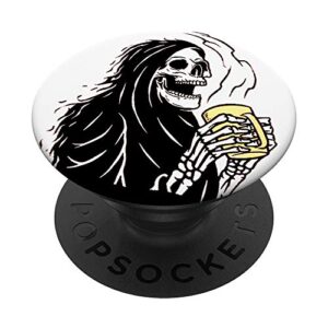 grim reaper drinking coffee skull skeleton death popsockets popgrip: swappable grip for phones & tablets