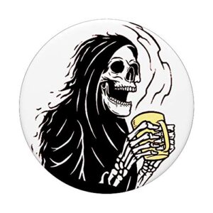 Grim Reaper Drinking Coffee Skull Skeleton Death PopSockets PopGrip: Swappable Grip for Phones & Tablets