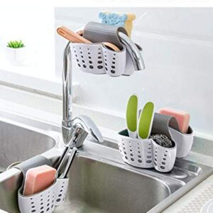 Sink Caddy Sponge Holder for Kitchen Sink Faucet Hanging Sink Sponge Caddy Organizer for Sponge, Brush, Soap, Silicone Plastic Saddle Faucet Flexible Caddy with Drain Holes for Drying,Double White