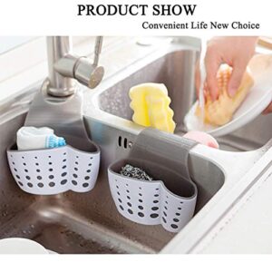 Sink Caddy Sponge Holder for Kitchen Sink Faucet Hanging Sink Sponge Caddy Organizer for Sponge, Brush, Soap, Silicone Plastic Saddle Faucet Flexible Caddy with Drain Holes for Drying,Double White